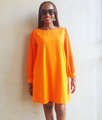 Orange Long Sleeve Shift Dress